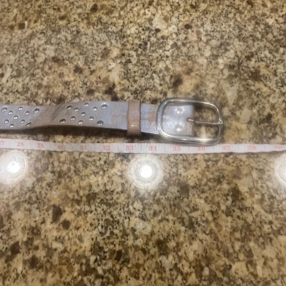 Women’s Wide Belt Washed Silver Leather With Silver Studs Size S - Picture 5 of 9